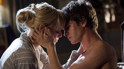 Emma Stone as Gwen Stacy joins Andrew Garfield as Peter Parker/Spider-Man in "The Amazing Spider-Man," which arrives at many theaters at 12:01 a.m. Tuesday.