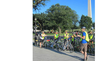 Sam Edelstein leads a Bike and Roll tour in Washington, D.C.