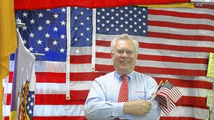 The Flag Factory owner Cliff Ruderer makes sure his customers know that his flags are made in the U.S.A.