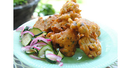 Chiang Mai Sweet Corn Fritters with Cucumber Relish.