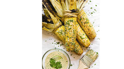 Grilled Corn on the Cob with Piquant Sauce.