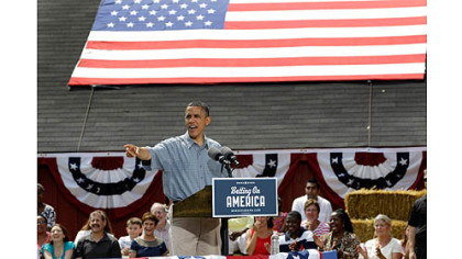 President Barack Obama speaks at the Wolcott House Museum in Maumee, Ohio today.