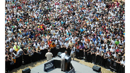 The audience gathered for President Obama's visit to CMU as seen from overhead.