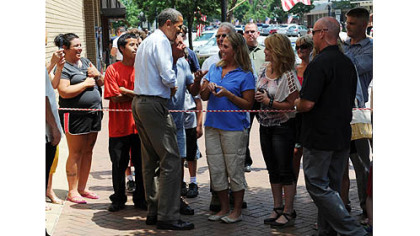 President Obama greets people gathered in Beaver County.