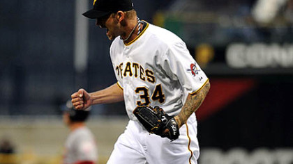 A.J. Burnett celebrates against the St. Louis Cardinals earlier in the season.