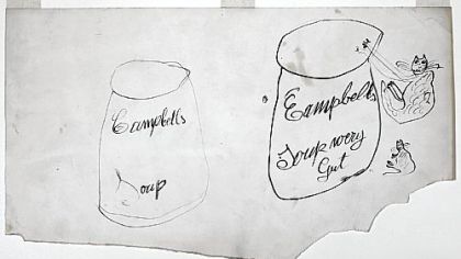The Warhol Museum on the North Shore is showing "Two Campbell's Soup Cans and Two Cats," a rough sketch (131/2 inches by 225/8 inches) by Julia Warhola drawn in 1952 -- a decade before her son featured the iconic soup can in a show in Los Angeles.