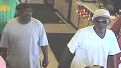This photo from a surveillance camera shows two men that Pennsylvania state police say stole $144 from a Sheetz cashier.
