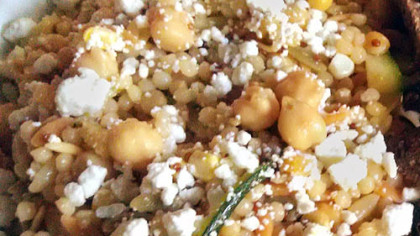 Harvest Grains with Summer Veggies, Chickpeas, Lemon and Feta.