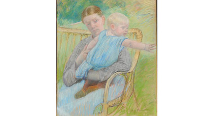 "Mathilde Holding Baby, Reaching out to Right," by Mary Cassatt.