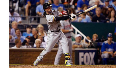 Andrew McCutchen grounds out to third base during the 83rd MLB All-Star Game at Kauffman Stadium  in Kansas City, Missouri.