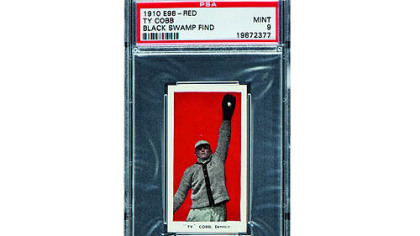 This 1910 E98 Ty Cobb baseball card was found in the attic of a house in Defiance, Ohio, with about 700 others. The best of the bunch -- 37 cards -- are expected to bring a total of $500,000 when they are sold at auction in August during the National Sports Collectors Convention in Baltimore.