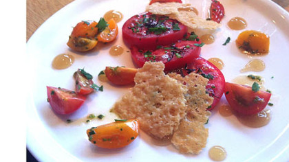 On her farewell visit to Salt of the Earth in Garfield, a departing restaurant critic found heirloom tomato salad with lime-dashi gelee and parmesan crisps.
