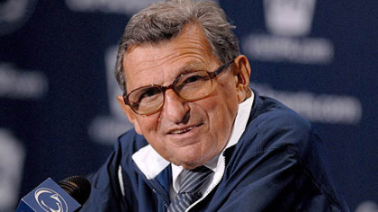 Penn State coach Joe Paterno talks to the media during a news conference on 2009 media day at Penn State University in State College.