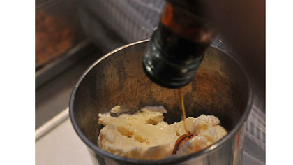Maple syrup is added to vanilla ice cream, along with bacon, for a sweet and savory shake at The Milk Shake Factory.