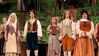 From left, Abigail Dueppen, Daniel Teadt, Emily Sanchez, Joseph Gaines and Andrey Nemzer in "Candide."