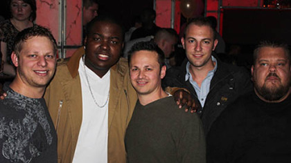 Mike DeSimone, Sean Kingston, Adam DeSimone, Drew Meyer, and Big Steve at an after-party at Diesel