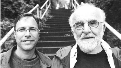 Tim Fabian (left) and Bob Regan pose near some steps in Pittsburgh. From the book "The Steps of Pittsburgh"