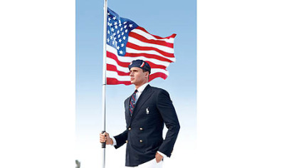 Swimmer Ryan Lochte models the Ralph Lauren official Team USA Opening Ceremony Parade Uniform.