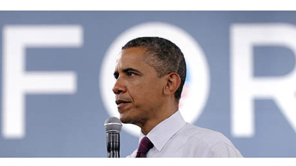 President Barack Obama speaks at a campaign event at the Cincinnati Music Hall in Cincinnati.