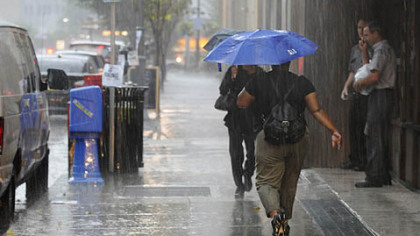 Severe thunderstorms and downpours moved through Downtown Pittsburgh this afternoon.