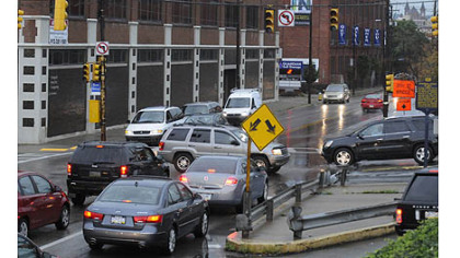 Severe storms knocked out the power across parts of the Pittsburgh today, causing confusion at the intersection of Liberty Avenue and 28th Street, where the traffic lights were out.