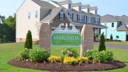 The sign at the entrance to the Maronda Farms neighborhood in Clinton.