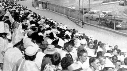 Fans watch the action at the Heidelberg Raceway on July 5, 1953.