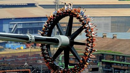 The "Black Widow" flies through the air at Kennywood Park.