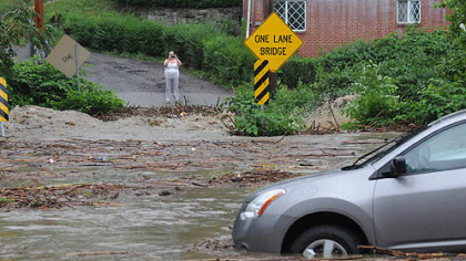 Saw Mill Run (Route 51) flooded near the Liberty Tunnel.