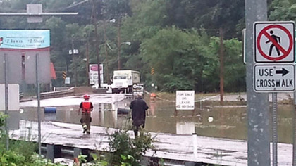 Flooding on at the intersection of Rt. 88 (Library Road) and McNeilly Rd. stranded cars this afternoon.