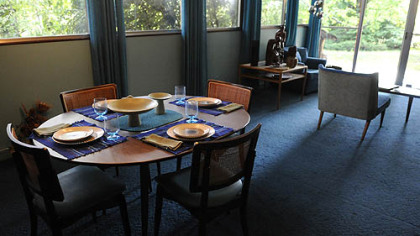 Liberal use of windows characterized Neutra's designs.  This is the living-dining area.