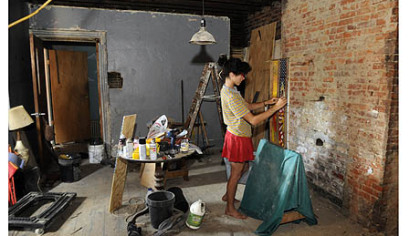 Resident Gunner LaBuff  works on a set
