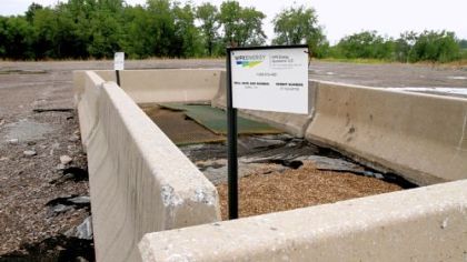 Jersey barriers protect the site of a WPX Energy Marcellus Shale well that has been drilled but not fracked on Mark Gera's property in Derry.