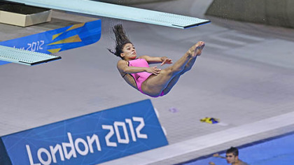 Mexican diver Arantxa Chavez Munoz trains at the 2012 London Olympics, Sunday, July 22, 2012, in London.