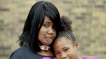 Rasheeda Pennybaker's lower jaw was destroyed by a shotgun blast in 2002, when a drug dealer shot her and left her and her unborn daughter, Mohannahas, right, for dead.