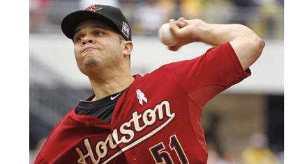 Houston Astros starting pitcher Wandy Rodriguez throws against the  Pirates in the first inning of a baseball game on Sunday, May 13, 2012, in Pittsburgh.