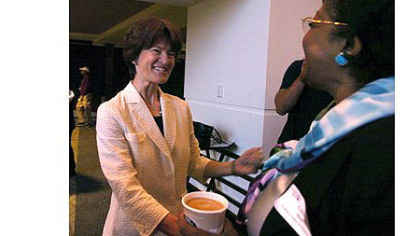 In 2007, Sally Ride, left, was keynote speaker for a United Way Women's Leadership Council breakfast at Heinz Field. Here, she talks with Esther Bush of the Urban League before the event.