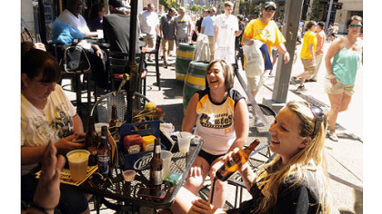 Pirates fans have been supporting the businesses around PNC Park. This group celebrated at Mullens Bar & Grill on the North Shore.