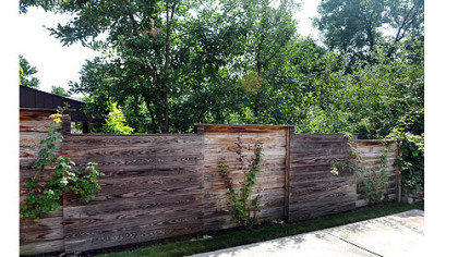 The custom fence, designed and built by Jim and Mary Beth Crawford.