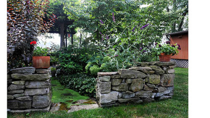 The stone wall built by Jim and Mary Beth Crawford in their Banksville garden.