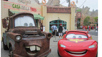 Tow Mater and Lightning McQueen greet visitors to Cars Land at Disney California Adventure in Anaheim.