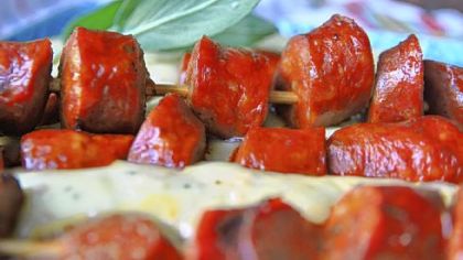 Grilled mini chorizo with potato puree.