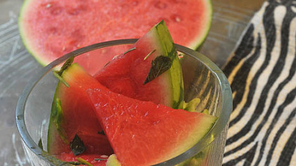 Pickled watermelon with mint.