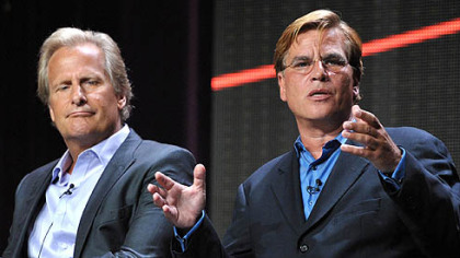 Actor Jeff Daniels, left, and creator and executive producer Aaron Sorkin discuss their series "The Newsroom" during the Television Critics Association summer press tour Wednesday.