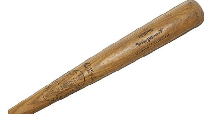 A closeup of the "Momen Clemente" signature on Roberto Clemente's bat from Game 7 of the 1960 World Series. The bat fetched $41,825 Thursday at auction in Baltimore.