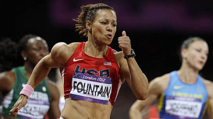 Harrisburg's Hyleas Fountain competes in a 200-meter race in the heptathlon during the athletics in the Olympic Stadium at the 2012 Summer Olympics, London, Friday, Aug. 3, 2012.
