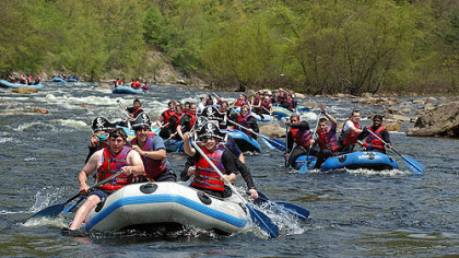 Rafters paddle down the Lehigh River through the Lehigh River Gorge in Jim Thorpe.