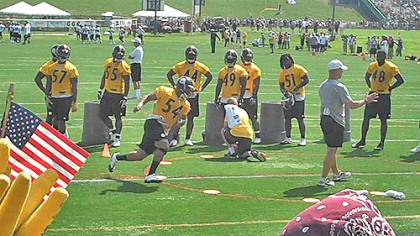 Mike Hershey shared this picture and titled it "OLB Chris Carter" with the caption "Showing the rookies how it's done ..." Share your training camp pictures with Steeler Nation at www.post-gazette.com/yourphotos