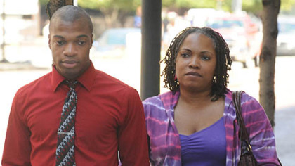 Jordan Miles and his mother, Terez Miles, arrive at the federal courthouse Downtown today.