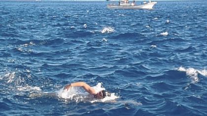 Darren Miller of Delmont swims the Tsugaru Strait in Japan to raise money for the Forever Fund, which helps families of infants in the cardiothoracic ward at Children?s Hospital of Pittsburgh of UPMC.